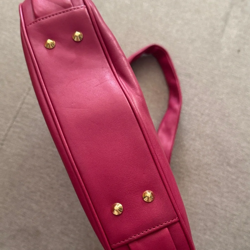 Alexandra Bartlett Fuchsia Crescent Shoulder Bag with Gold Hardware